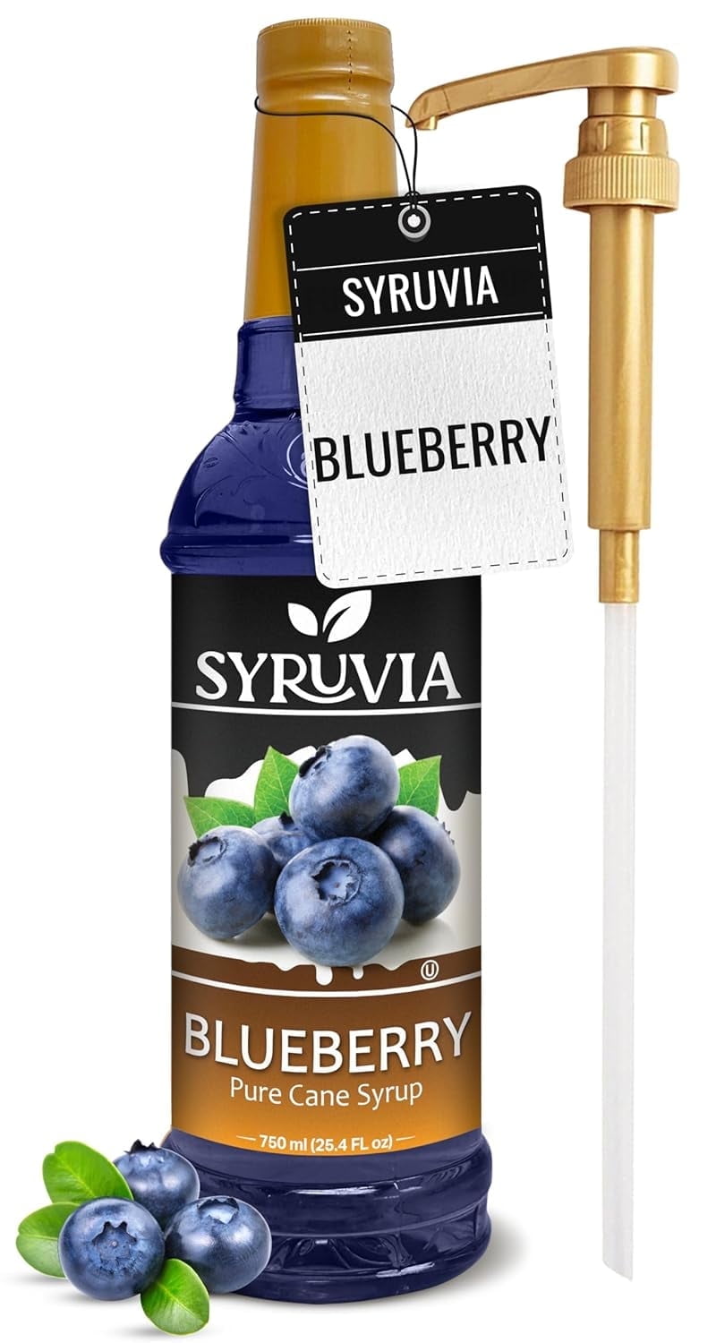 Syruvia Blueberry Syrup Pure Cane Coffee Flavoring Syrup, 25.4 fl Oz With Pump
