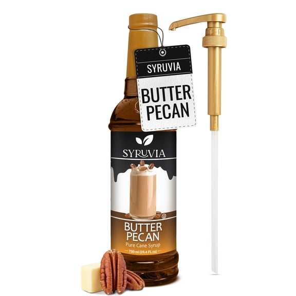 Syruvia Butter Pecan Pure Cane Syrup, 25.4 fl Oz With Pump