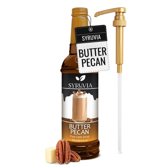 Syruvia Butter Pecan Pure Cane Syrup, 25.4 fl Oz With Pump