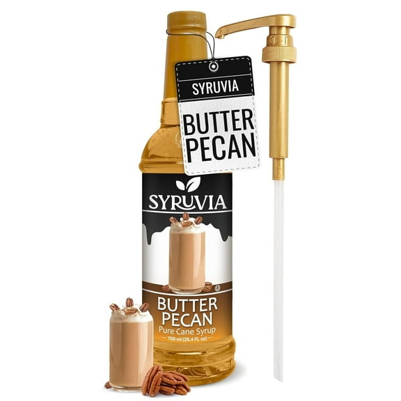 Syruvia Butter Pecan Pure Cane Syrup, 25.4 fl Oz With Pump