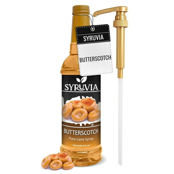 Syruvia Butterscotch Syrup Pure Cane Coffee Flavoring Syrup, 25.4 fl Oz With Pump