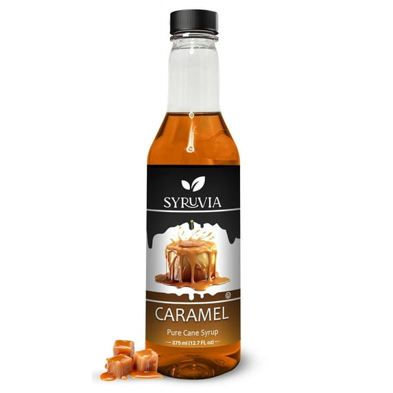 Syruvia Caramel Coffee Syrup - 12.7 fl oz Premium Coffee Flavoring Syrup - Kosher Coffee Syrups, Gluten Free, No Coloring, Perfect for Drinks, Soda, Shakes, Desserts, and More.