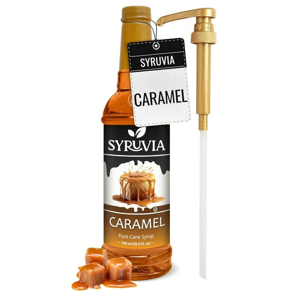 Syruvia Caramel Syrup Pure Cane Coffee Flavoring Syrup, 25.4 fl Oz With Pump