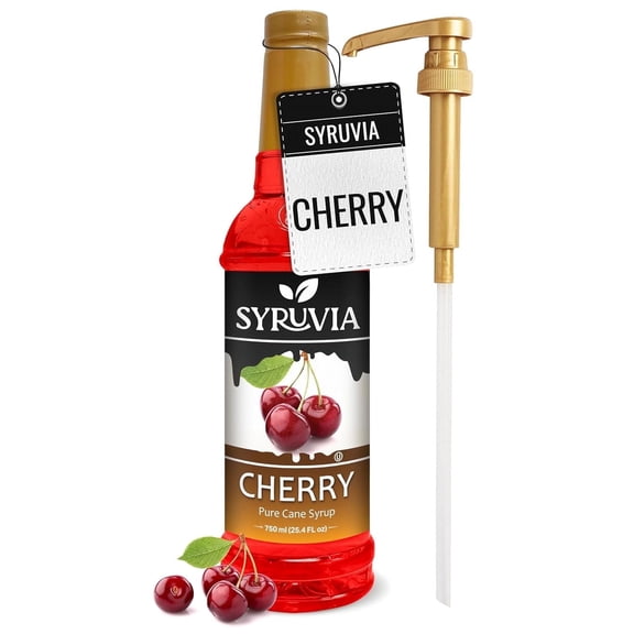 Syruvia Cherry Pure Cane Syrup, 25.4 fl Oz With Pump