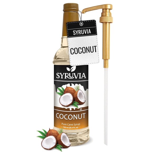 Syruvia Coconut Syrup Pure Cane Flavoring Syrup, 25.4 fl Oz With Pump