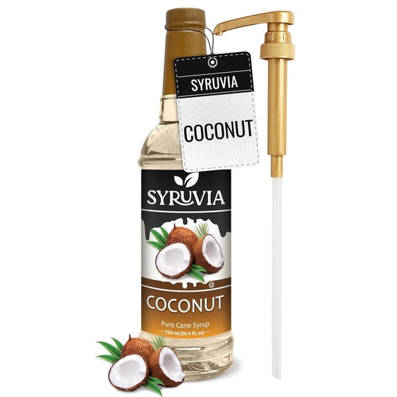 Syruvia Coconut Syrup Pure Cane Flavoring Syrup, 25.4 fl Oz With Pump
