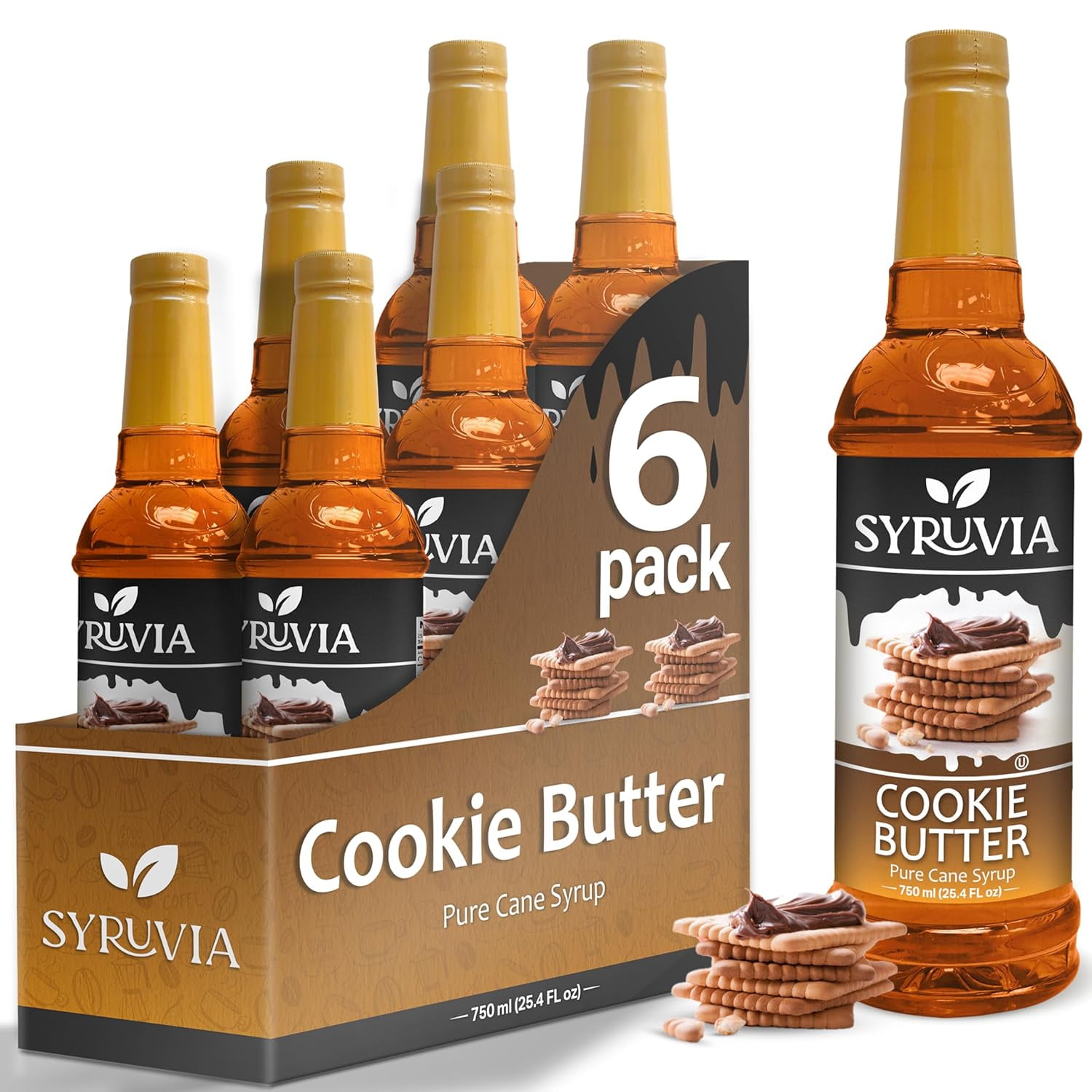 Syruvia Cookie Butter Syrup for Coffee 1 Case (6 Bottles, 25.4 fl oz