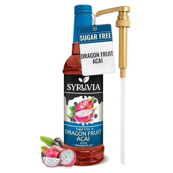 Syruvia Dragon Fruit Acai Sugar Free Cocktails Syrup 25.4 Fl. Oz With Pump