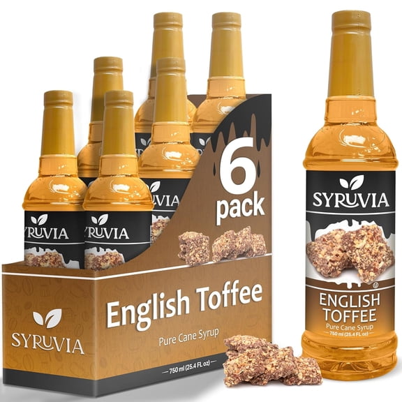 Syruvia English Toffee Syrup for Coffee 1 Case (6 Bottles, 25.4 fl oz Each) English Toffee Coffee Flavoring Syrup
