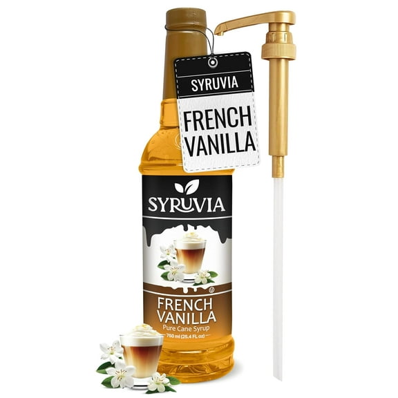 Syruvia French Vanilla Syrup Pure Cane Coffee Flavoring Syrup, 25.4 fl Oz With Pump