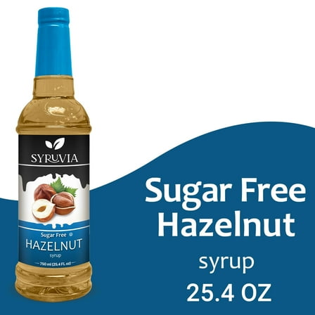 Syruvia Hazelnut Sugar Free Coffee Syrup No-Calorie Coffee Sauce for Coffee, Lattes, Shakes, Smoothies, Desserts, 25.4 Fl. Oz