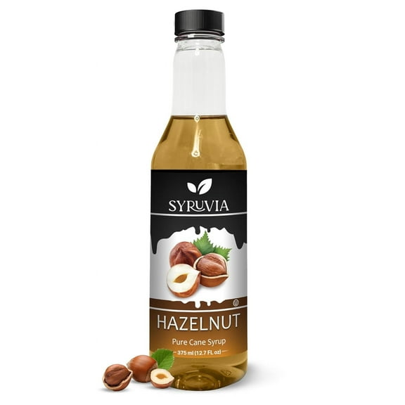 Syruvia Hazlenut Coffee Syrup - 12.7 fl oz Premium Coffee Flavoring Syrup - Kosher Coffee Syrups, Gluten Free, No Coloring, Perfect for Drinks, Soda, Shakes, Desserts, and More.