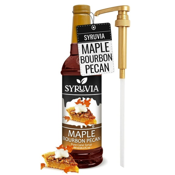 Syruvia Maple Bourbon Pecan Pure Cane Syrup, 25.4 fl Oz With Pump