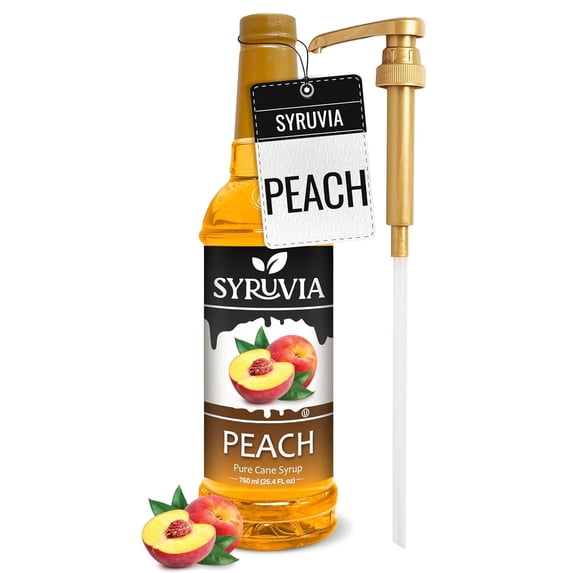 Syruvia Peach Pure Cane Syrup, 25.4 fl Oz With Pump