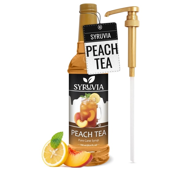Syruvia Peach Tea Pure Cane Syrup 25.4 fl Oz With Pump