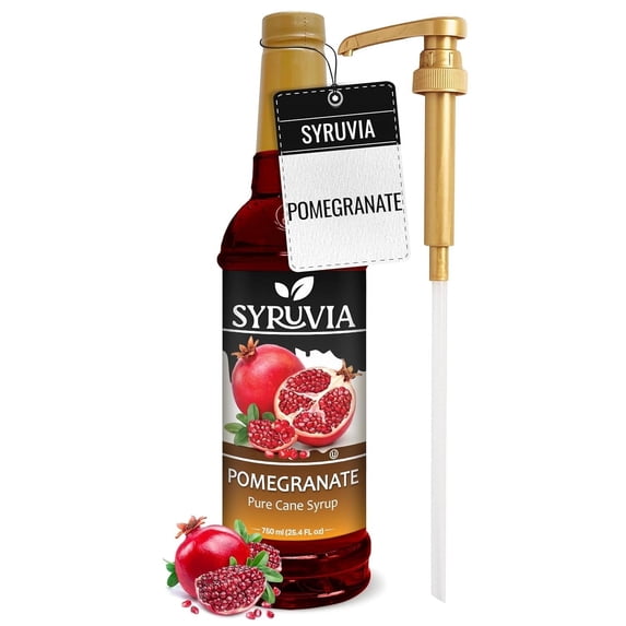 Syruvia Pomegranate Syrup Pure Cane Coffee Flavoring Syrup, 25.4 fl Oz With Pump