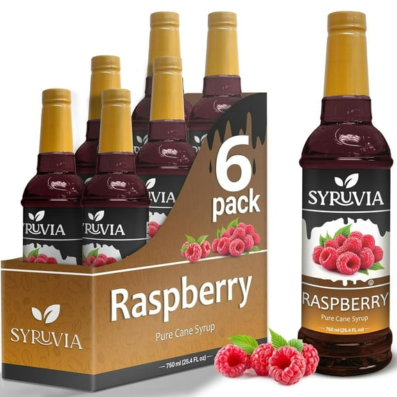 Syruvia Raspberry Syrup for Drinks 1 Case (6 Bottles, 25.4 fl oz Each) Raspberry Flavored Syrup