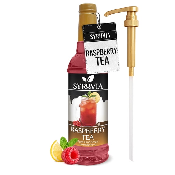 Syruvia Raspberry Tea Pure Cane Syrup 25.4 fl Oz With Pump