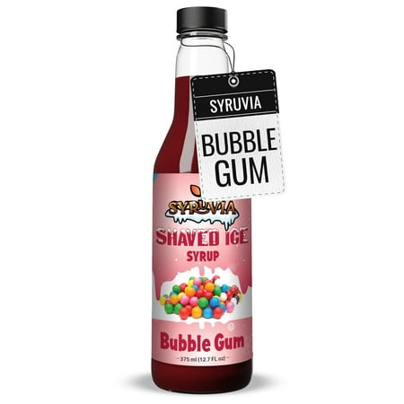 Syruvia Snow Cone Syrup 12.7oz - Bubble Gum Syrup For Shaved Ice, Snow Cones, Slushies, Italian Soda, Popsicles. Kosher, Dairy Free.