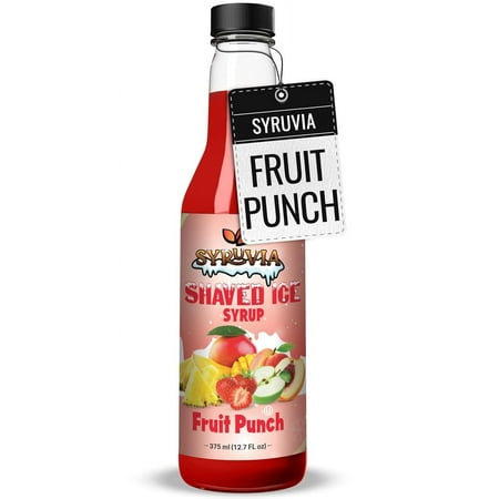 Syruvia Snow Cone Syrup 12.7oz - Fruit Punch Syrup For Shaved Ice, Snow Cones, Slushies, Italian Soda, Popsicles. Kosher, Dairy Free