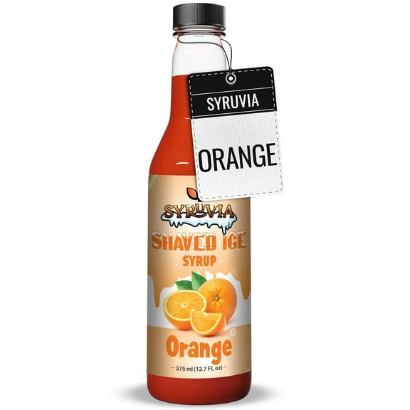 Syruvia Snow Cone Syrup 12.7oz - Orange Syrup For Shaved Ice, Snow Cones, Slushies, Italian Soda, Popsicles. Kosher, Dairy Free