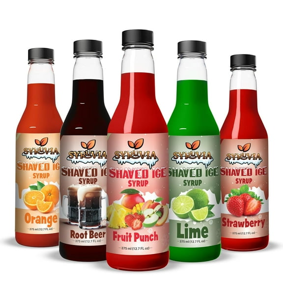 Syruvia Snow Cone Variety Pack Root Beer, Lime, Orange, Strawberry & Fruit Punch Syrup (5-Pack)