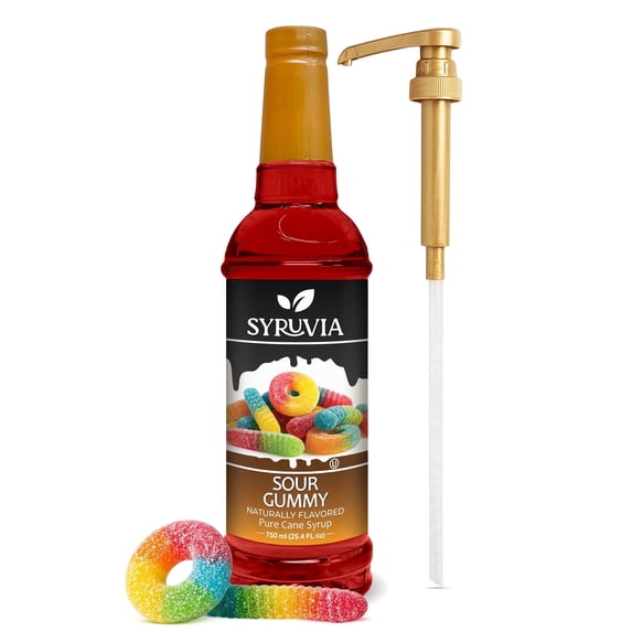 Syruvia Sour Gummy Pure Cane Syrup 25.4 fl Oz With Pump