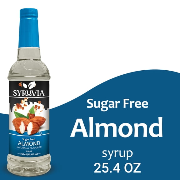 Syruvia Sugar Free Almond Coffee Syrup No-Calorie Coffee Sauce for Coffee, Lattes, Shakes, Smoothies, Desserts, 25.4 Fl. Oz