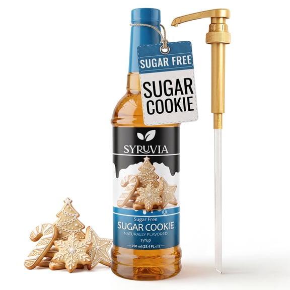 Syruvia Sugar Free Coffee Syrup, Sugar Cookie Flavored Syrup for Drinks, Lattes, and Desserts, Natural Flavors 25.4 fl oz - with Pump