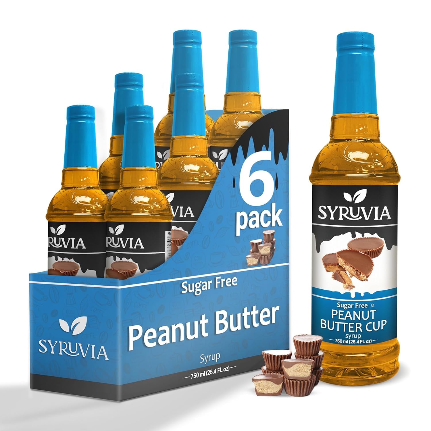 Syruvia Sugar-Free Peanut Butter Cup Syrup for Drinks 1 Case (6 Bottles ...
