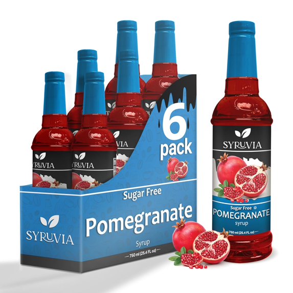 Syruvia Sugar-Free Pomegranate Syrup for Drinks 1 Case (6 Bottles, 25.4 fl oz Each) Pomegranate Coffee Flavoring Syrup