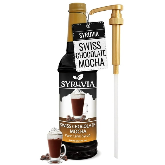 Syruvia Swiss Chocolate Mocha Pure Cane Syrup, 25.4 fl Oz With Pump