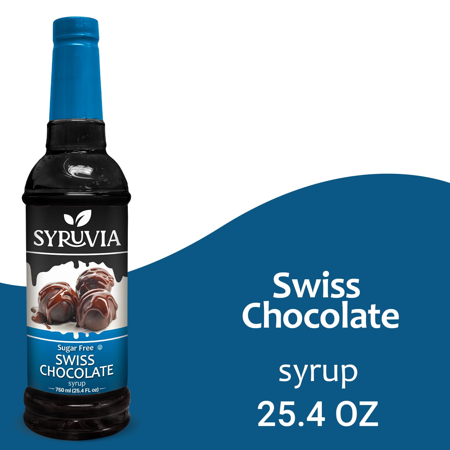 Syruvia Swiss Chocolate Sugar Free Coffee Syrup No-Calorie Coffee Sauce for Coffee, Lattes, Shakes, Smoothies, Desserts, 25.4 Fl. Oz