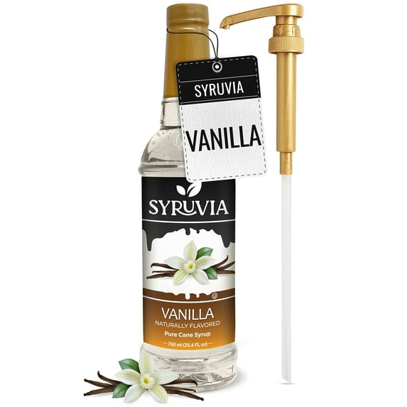Syruvia Vanilla Syrup Pure Cane Coffee Flavoring Syrup, 25.4 fl Oz With Pump