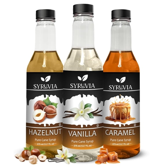 Syruvia Variety Pack Vanilla, Hazelnut & Caramel Flavored Coffee Syrups