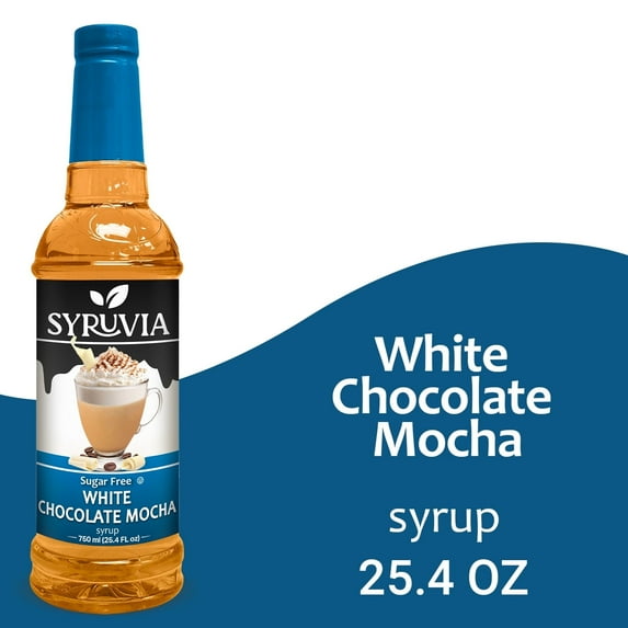 Syruvia White Chocolate Mocha Sugar Free Coffee Syrup No-Calorie Coffee Sauce for Coffee, Lattes, Shakes, Smoothies, Desserts, 25.4 Fl. Oz
