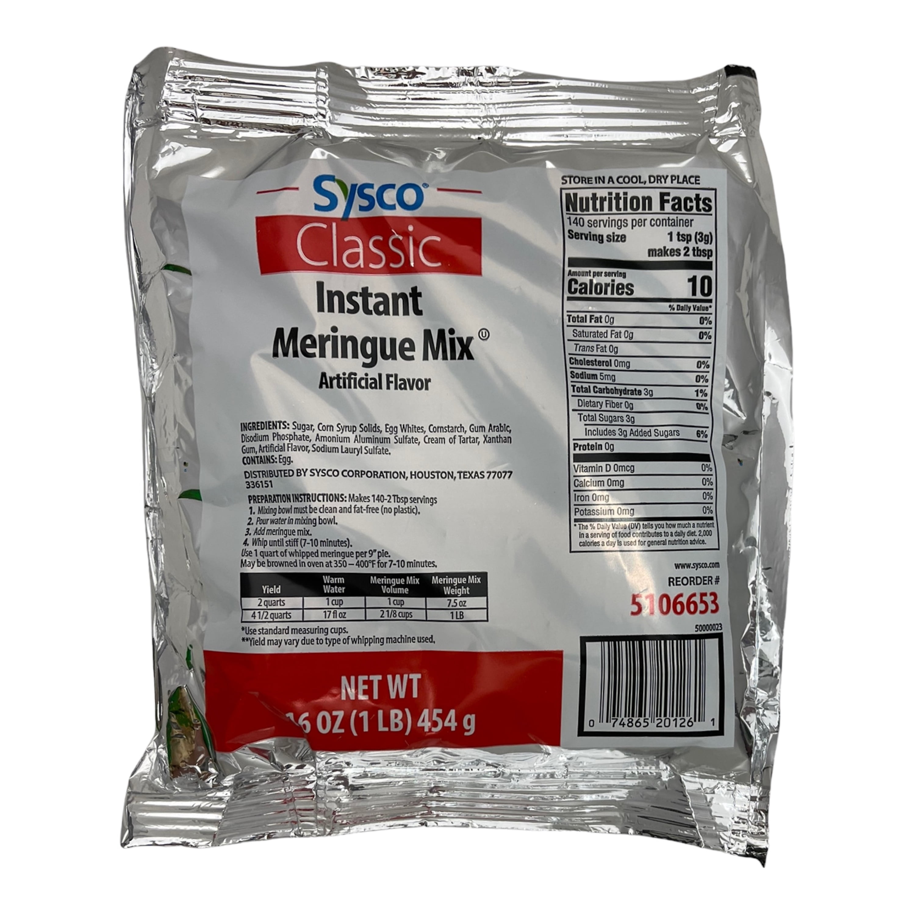Sysco Instant Meringue Powder Instant Mix 16oz Pack
