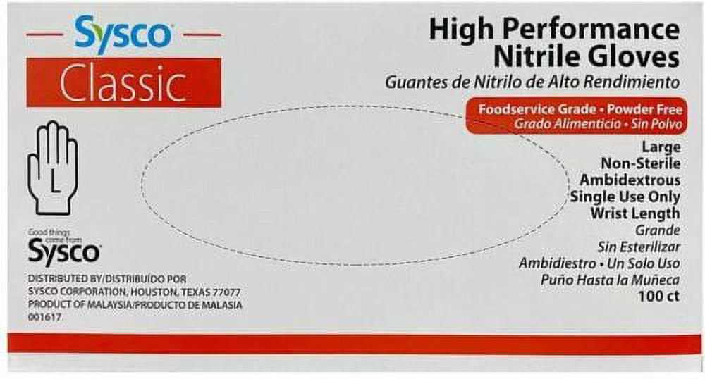 Sysco Nitrile High Performance Gloves, Powder Free, Food, 46 OFF
