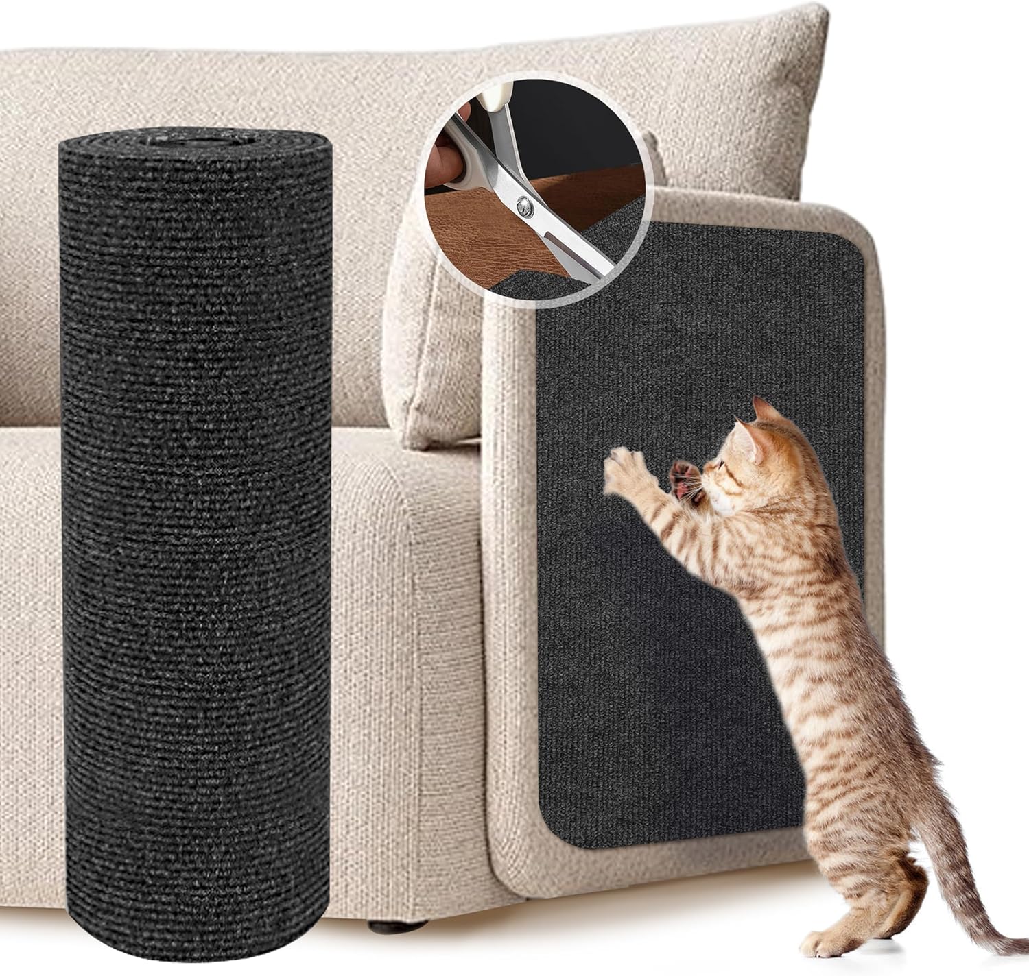 Sysmahing Cat Scratching Mat 78.7" x15.7”with Scissors，Trimmable Self ...