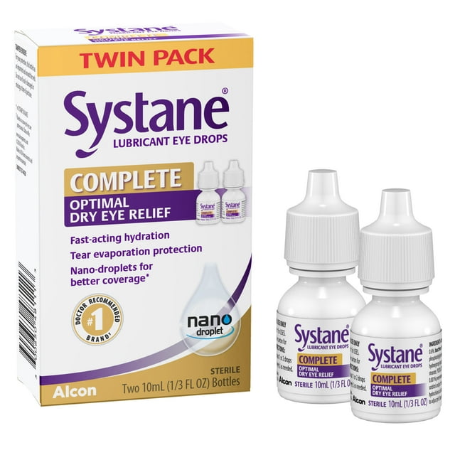 Systane Complete Dry Eye Care Symptom Relief Eye Drops, Artificial Tears, Twin Pack