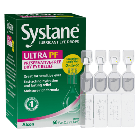 Systane Ultra Lubricant Single-Use Preservative-Free Eye Drop Vials for Dry Eyes for Daily Use, 60 Count