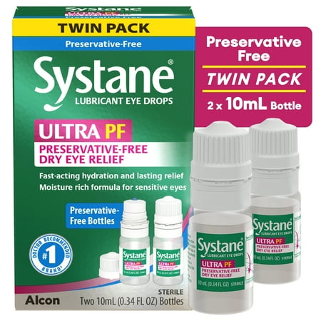 Systane Ultra Preservative Free Eye Lubricant Drops for Dry Eyes, 0.34 fl oz, Twin Pack