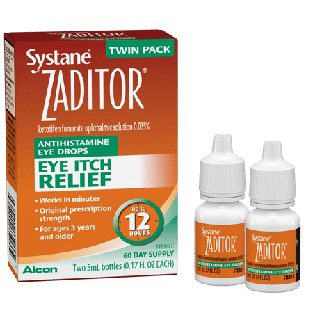 SYSTANE ZADITOR Antihistamine Eye Drops, Fast-Acting Up to 12-Hour Allergy Itch Relief, 5mL, 2 Ct