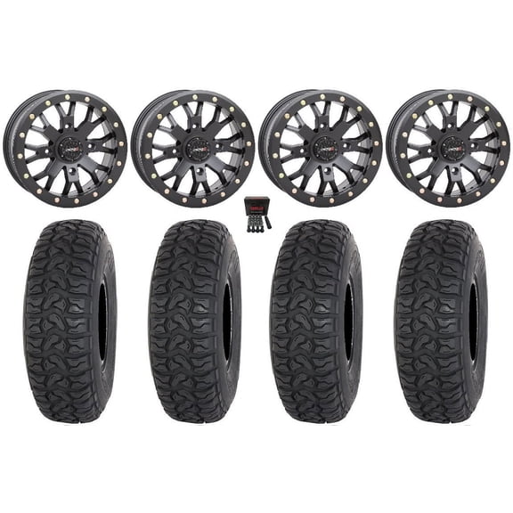 System 3 SB-4 14" Wheels Black (6+1) 28" Chicane LT Tires Can-Am Commander Maverick Renegade Outlander Defender