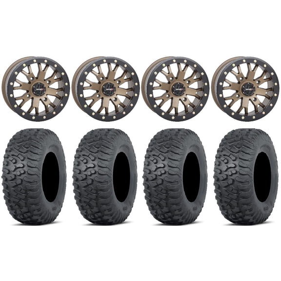 System 3 SB-4 14" Wheels Bronze (4+3) 28" Terra Hook Tires Can-Am Commander Maverick Renegade Outlander Defender