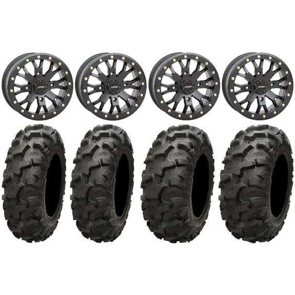 System 3 SB-4 Black (4+3) 14" Wheels 27" Blackwater Tires Can-Am Commander Maverick Renegade Outlander Defender