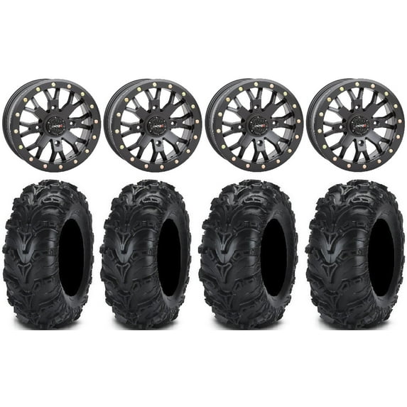 System 3 SB-4 Black (4+3) 14" Wheels 27" Mud Lite II Tires Can-Am Maverick X3 / Honda Pioneer 1000 / Talon