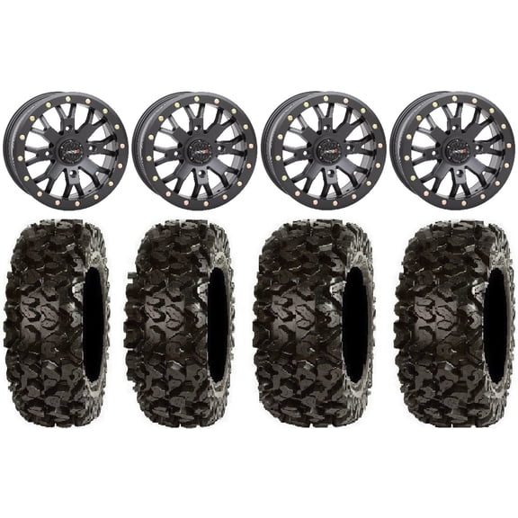 System 3 SB-4 Black (4+3) 14" Wheels 27" Rip Saw Tires Polaris RZR XP 1000 / PRO XP / Ranger XP 900/1000