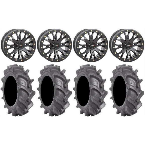 System 3 SB-4 Black (4+3) 14" Wheels 28" BKT AT 171 Tires Sportsman RZR Ranger