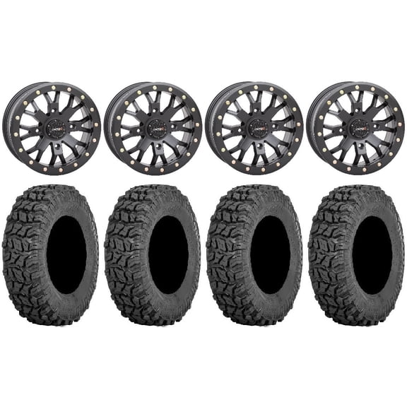 System 3 SB-4 Black (4+3) 14" Wheels 28" Coyote Tires Kawasaki Teryx Mule